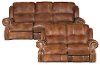 Brown Leather-Match Manual Reclining Living Room Set - Nailhead -3