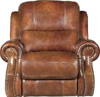 Chestnut Brown Leather-Match Manual Glider Recliner - Nailhead