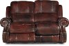 Auburn Leather-Match Manual Reclining Loveseat - Nailhead