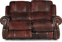 Auburn Leather-Match Manual Reclining Loveseat - Nailhead