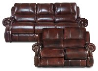 Auburn Leather-Match Manual Reclining Sofa & Loveseat - Nailhead