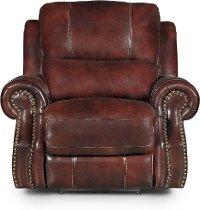 Auburn Leather-Match Manual Glider Recliner - Nailhead