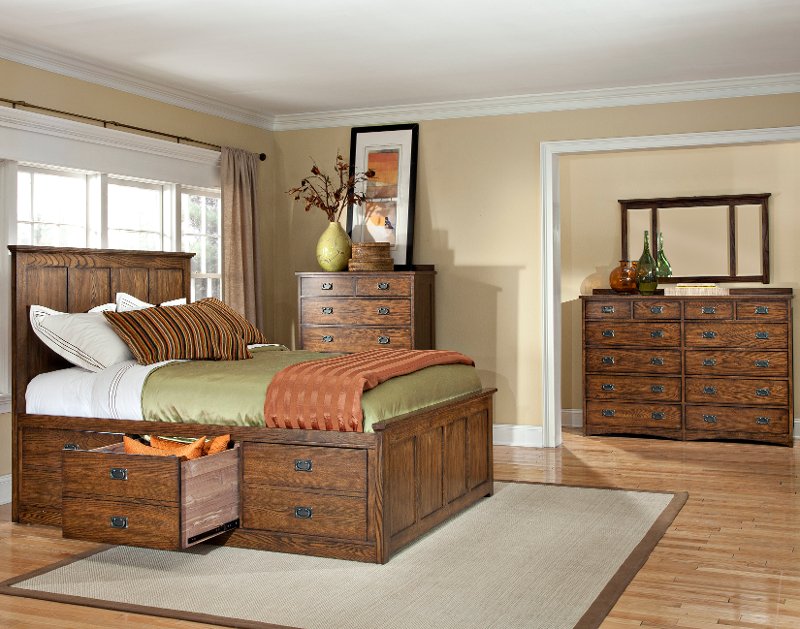 Mission Oak 7 Piece King Storage Bedroom Set - Oak Park ...