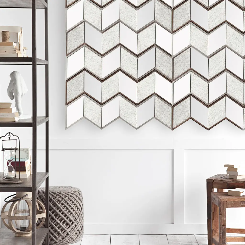 Dark Natural Wood Framed Chevron Mirror-2