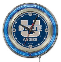 Utah State 15 Inch Double Ring - Neon Logo Clock