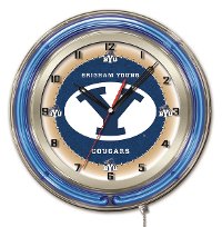 Brigham Young 19 Inch Double Ring - Neon Logo Clock