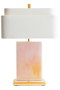 Pink Coral Melange & Gold Leaf Table Lamp