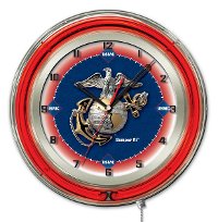 U.S. Marines 19 Inch Double Ring - Neon Logo Clock