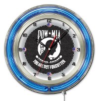 POW/MIA 19 Inch Double Ring - Neon Logo Clock