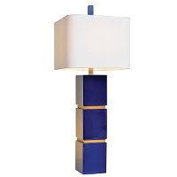 Indigo and Oak Square Pillar Table Lamp