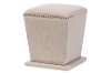 6714-RCW Beige Upholstered Ottoman With Nail Head Trim - Beverly-2