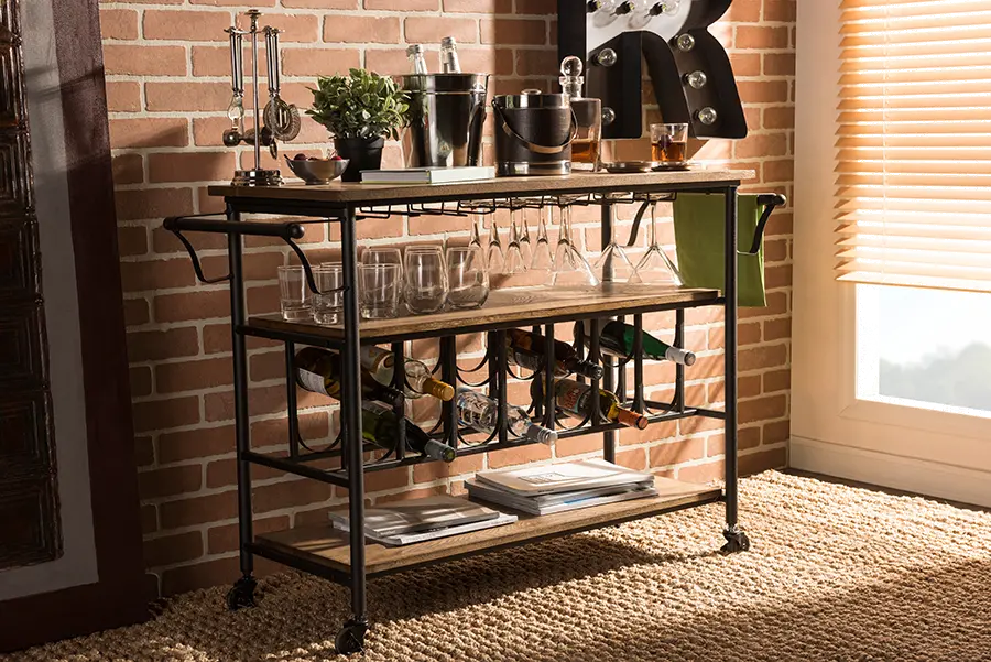 Metal/Distressed Wood Kitchen Bar Cart - Bradford-1