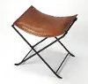 Brown Leather Stool with Iron Base