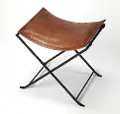 Brown Leather Stool with Iron Base