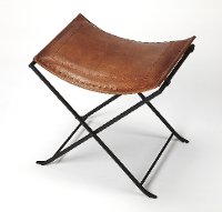 Brown Leather Stool with Iron Base
