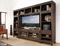 4PC/CNSL/L&RPIER/LGH Rustic Brown 4 Piece Walnut Entertainment Center - New Castle