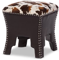 6381-RCW Cow Print and Brown Faux Leather Stool - Sally