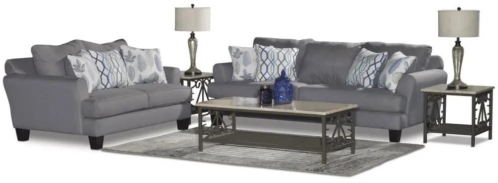 Gray-Blue Upholstered Casual Contemporary 7 Piece Room Group - Bryn-1