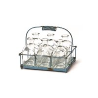 Antique Blue Wire Basket with 6 Bottles