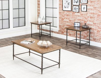 Rustic Oak 3 Piece Coffee Table Set - Pisa