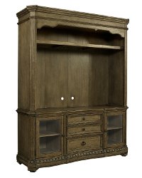 2 Piece Glazed French Pecan TV Stand and Hutch - Touraine