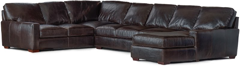 Contemporary Brown Leather 4 Piece, Sectional Sofa Bed Leather
