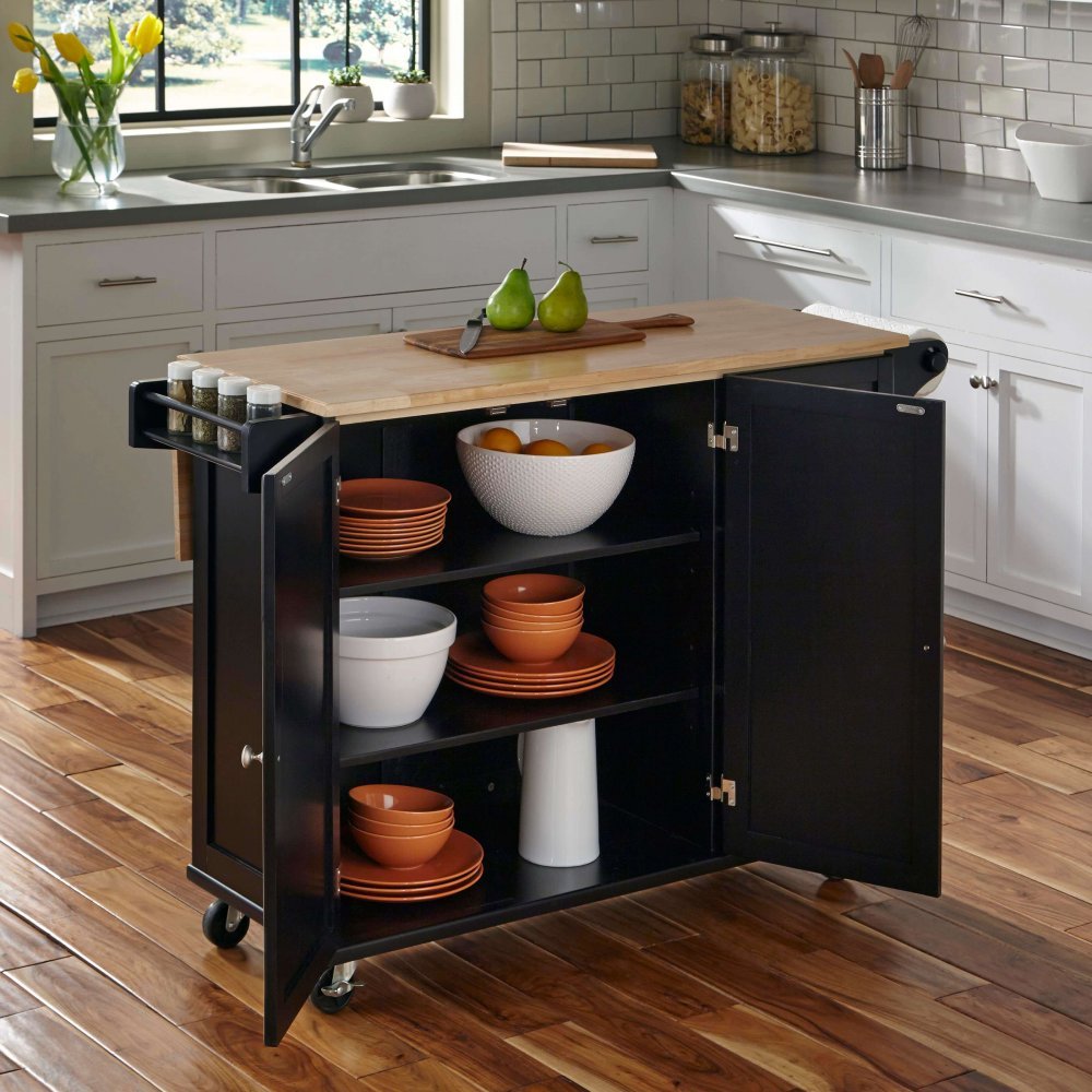Black Wood Top Kitchen Cart - Liberty-3