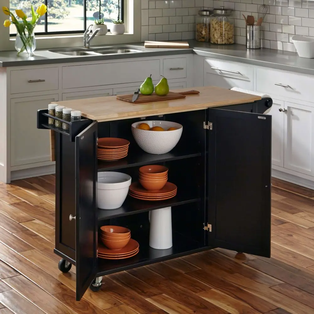 Black Wood Top Kitchen Cart - Liberty-3