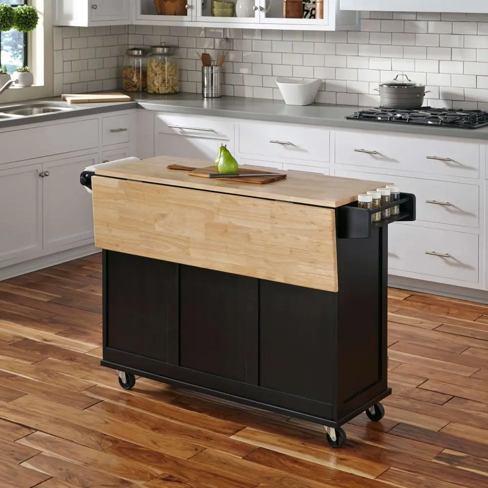 Black Wood Top Kitchen Cart - Liberty-4