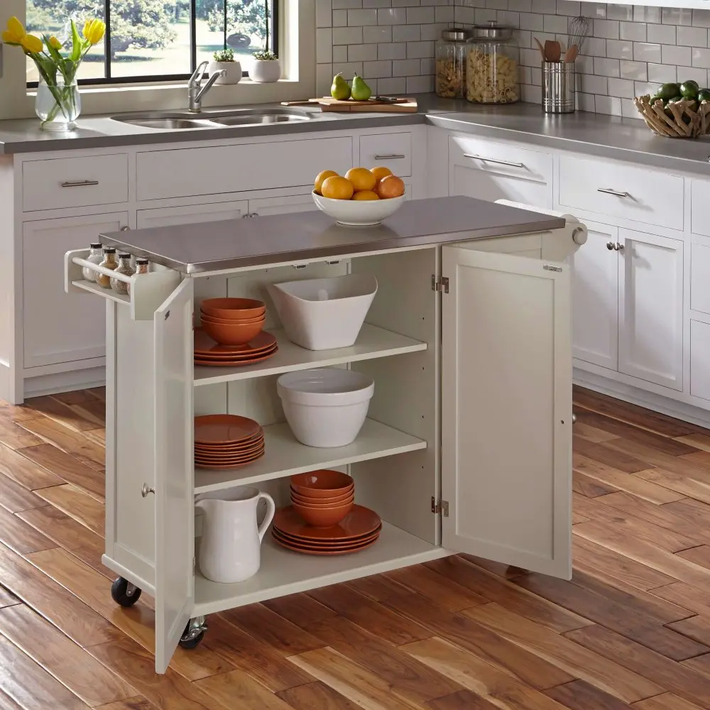 White Stainless Top Kitchen Cart - Liberty -2