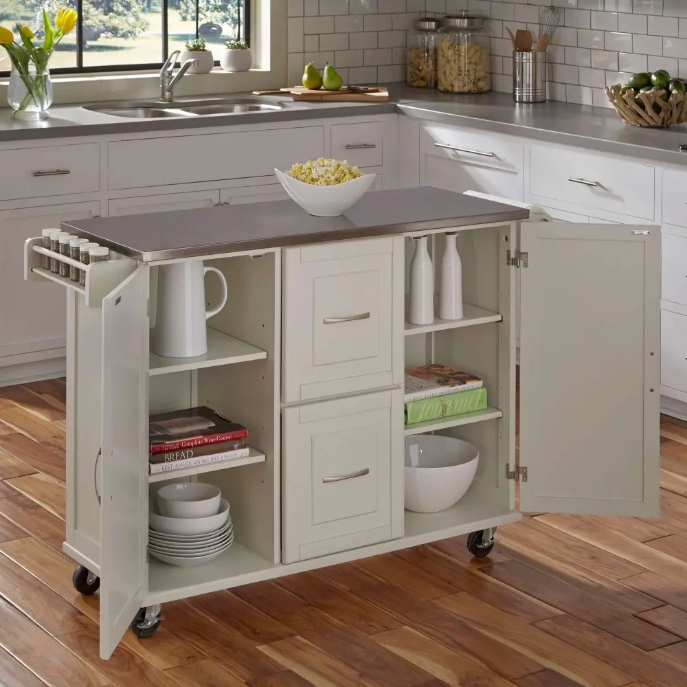 White Stainless Top Kitchen Cart - Patriot -2