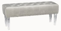 Granite Gray Velvet Tufted Bench with Acrylic Legs
