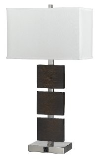 Rust Brushed Steel and Wooden Night Stand Table Lamp