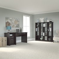 Espresso Oak 48 Inch Writing Desk, Pedestal File, Bookcase - Cabot