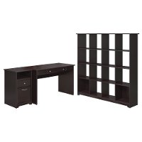 Espresso Oak 48 Inch Writing Desk, Pedestal File, Bookcase - Cabot-2