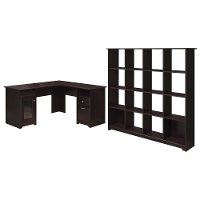 Espresso Oak 60 Inch L-Desk and Bookcase - Cabot