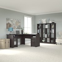 Espresso Oak 60 Inch L-Desk and Bookcase - Cabot -2