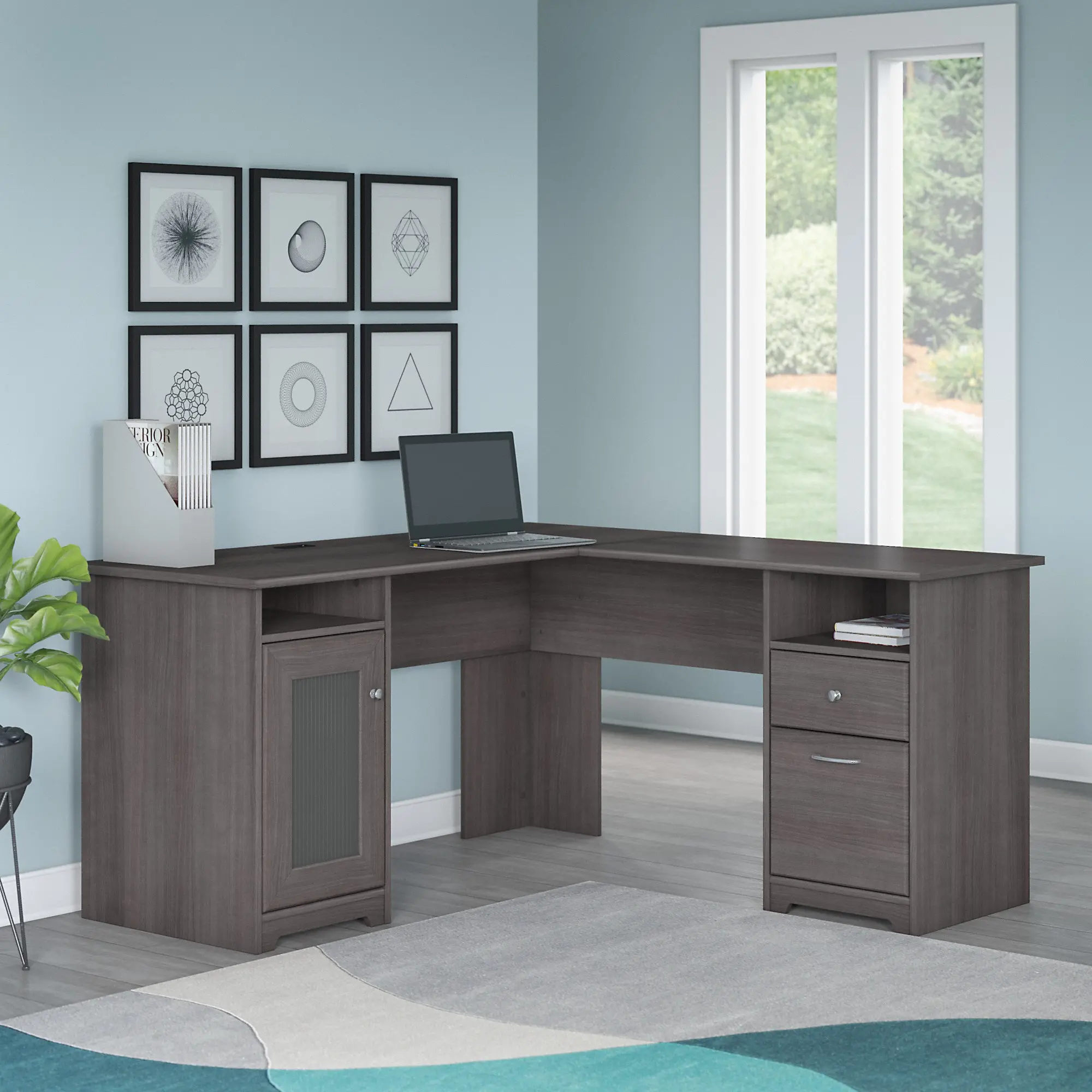 WC31730K Heather Gray Wide L-Desk (60 Inch) - Cabot-1