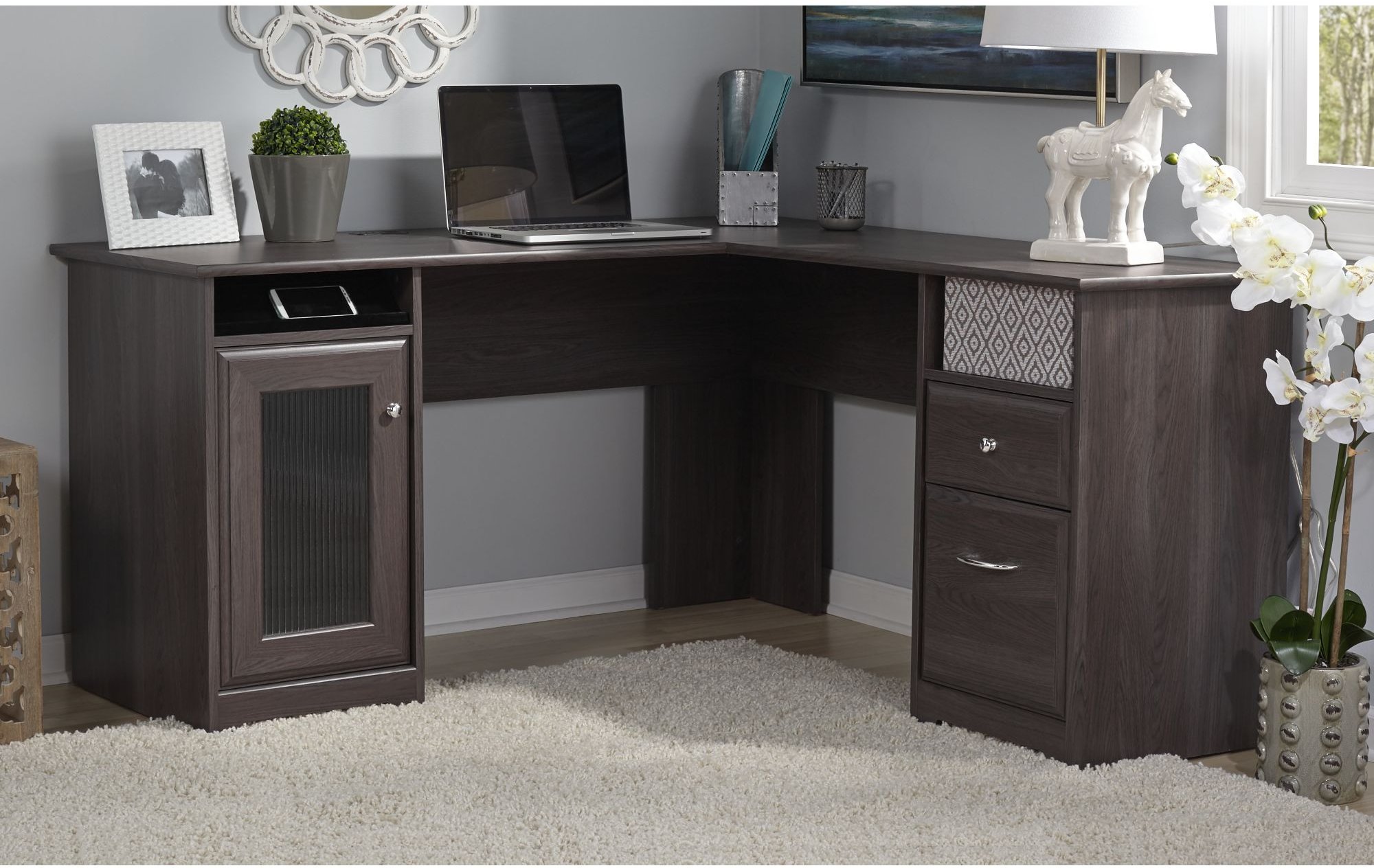 Heather Gray Wide L-Desk (60 Inch) - Cabot-6