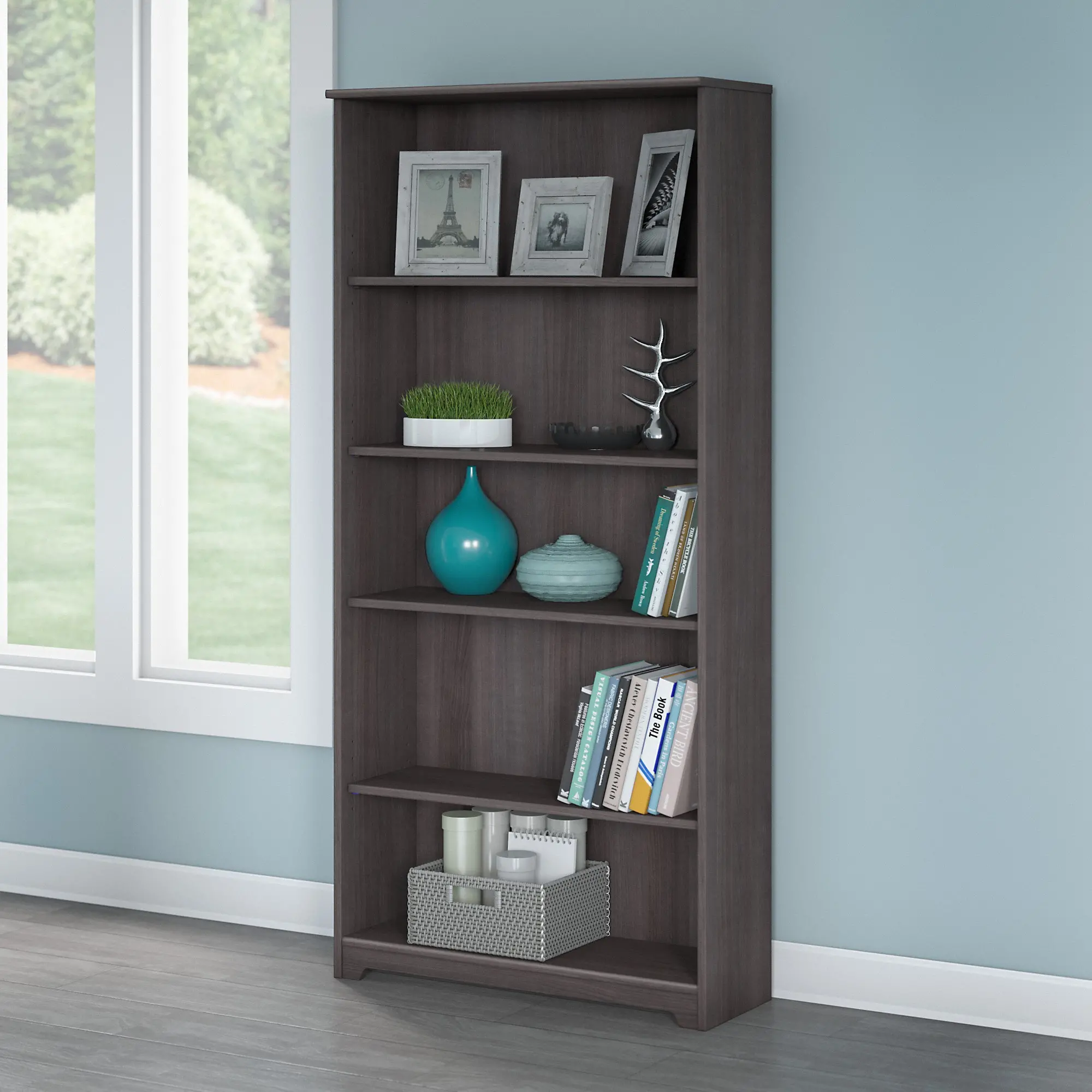 WC31766 Heather Gray 5-Shelf Bookcase - Cabot-1