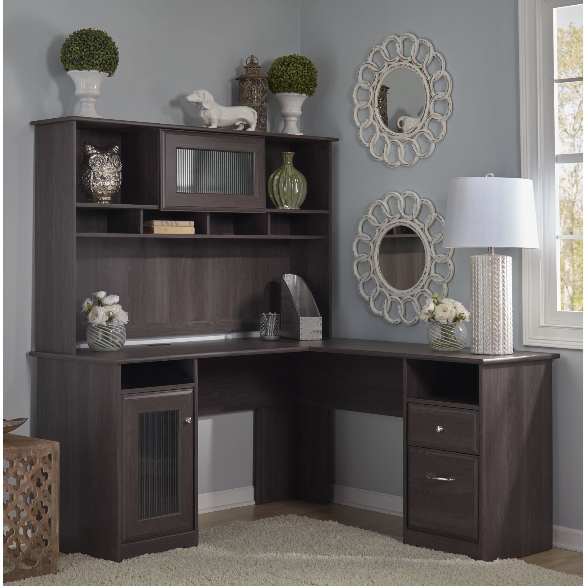 Heather Gray L-Desk with Hutch - Cabot-1