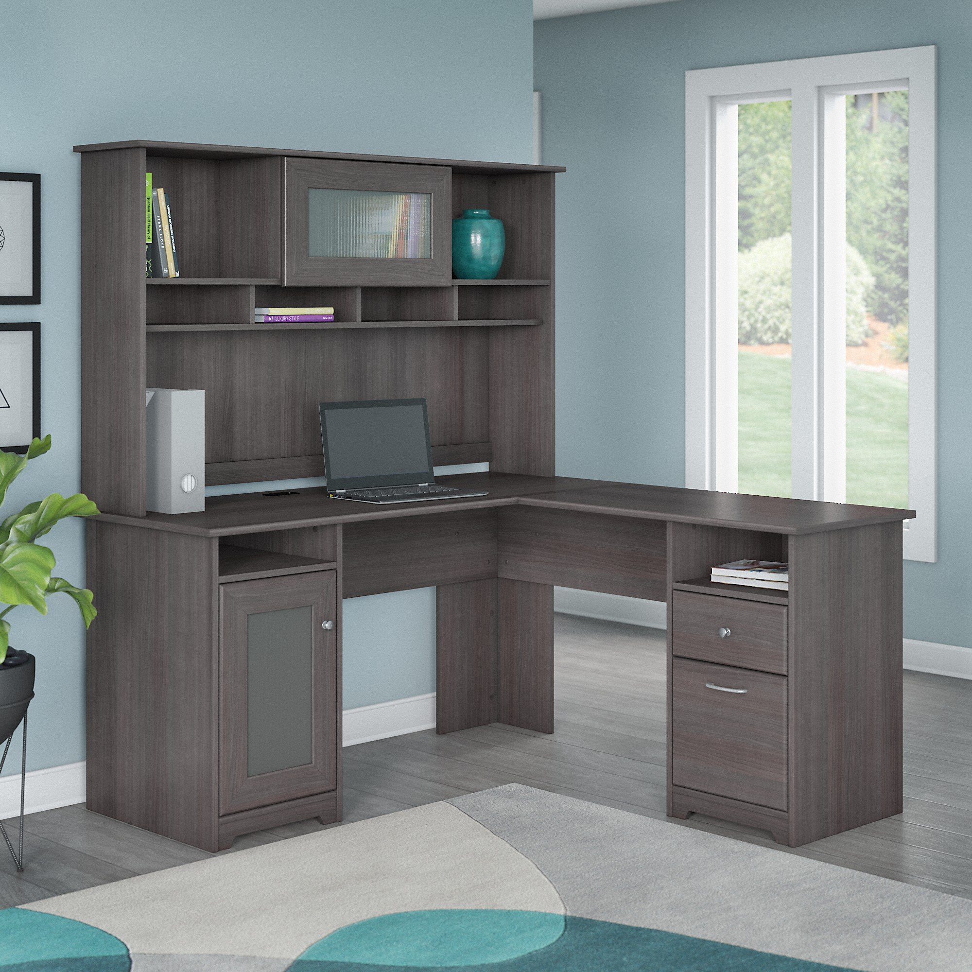 Heather Gray L-Desk with Hutch - Cabot-2