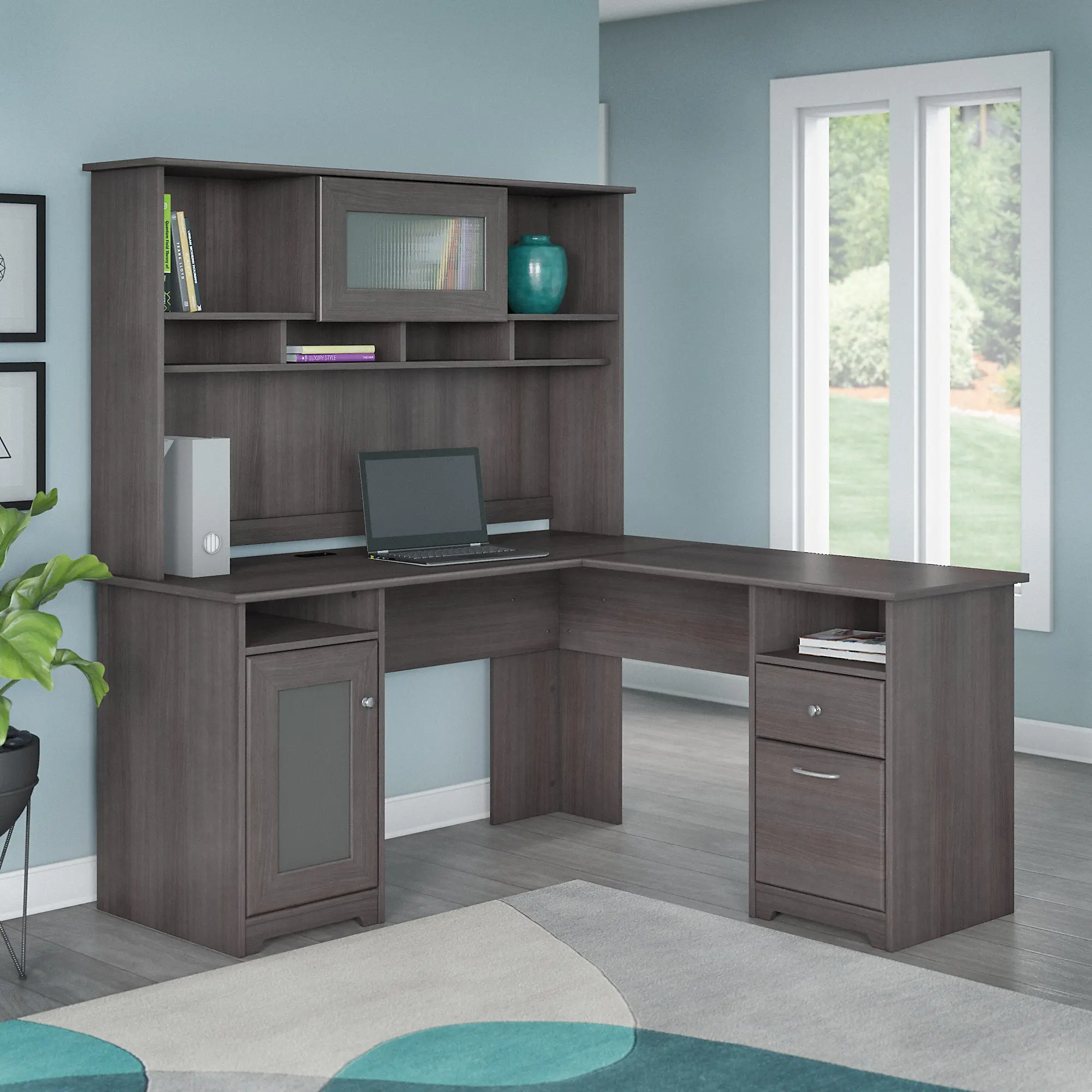 CAB001HRG Heather Gray L-Shaped Desk with Hutch - Cabot-2