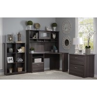 Heather Gray Corner Desk with Hutch, Lateral File, Bookcase - Cabot -2