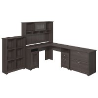 Heather Gray L-Desk with Hutch, Lateral File, Bookcase - Cabot