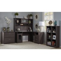 Heather Gray L-Desk with Hutch, Lateral File, Bookcase - Cabot -2