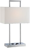 Chrome Table Lamp with 2 Outlets
