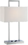 Chrome Table Lamp with 2 Outlets