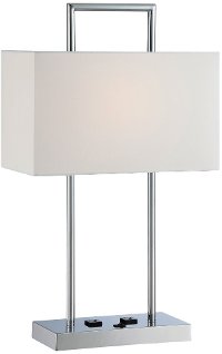 Chrome Table Lamp with 2 Outlets