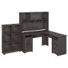 Cabot Heather Gray L-Desk with Hutch, 6 Cube Bookcase-1